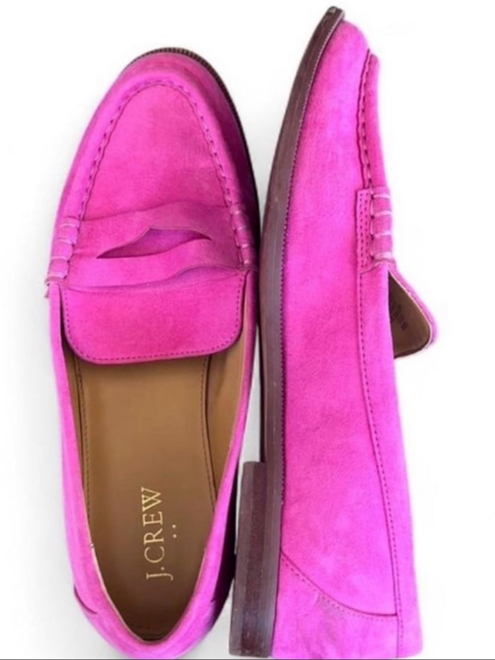 J.Crew Hot Pink Suede Loafers Size 9 - Picture 4 of 8